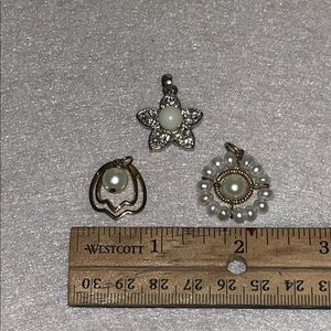 Vintage Pearl & Crystal Charm Pendant Trio